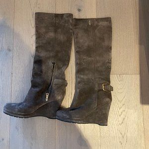 Prada Brown Suede Wedge Boots